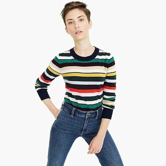 J. Crew Sweaters - J. Crew Cashmere Striped Long Sleeve Crew Neck Sweater Cardigan M Red Green Blue